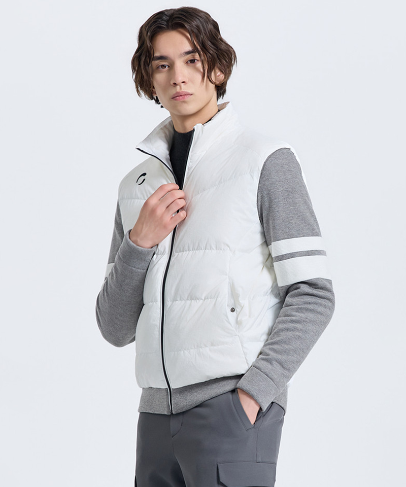 Challenger Men's Shoulder-Free Knit Mix Duck Down Jacket - White