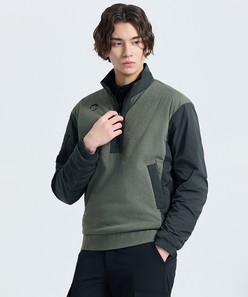 Challenger Men's Coreflex Waffle Mix Half-Zip Padded Woven Top - Khaki
