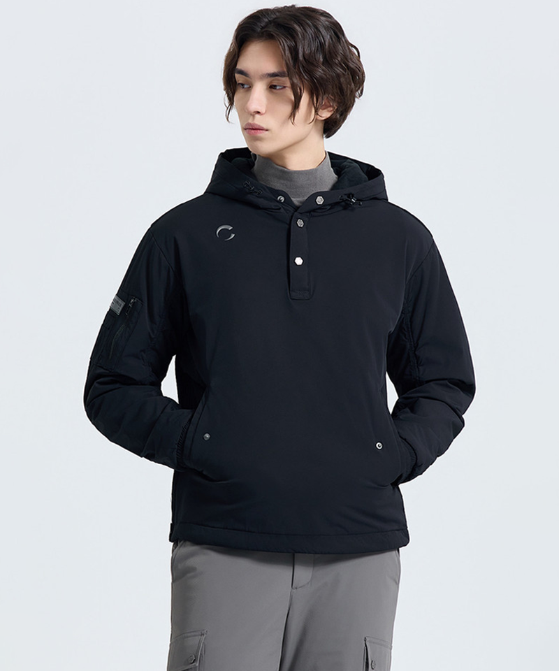 Challenger Men's Shoulder-Free Windproof Hooded Padded Woven Top - Black