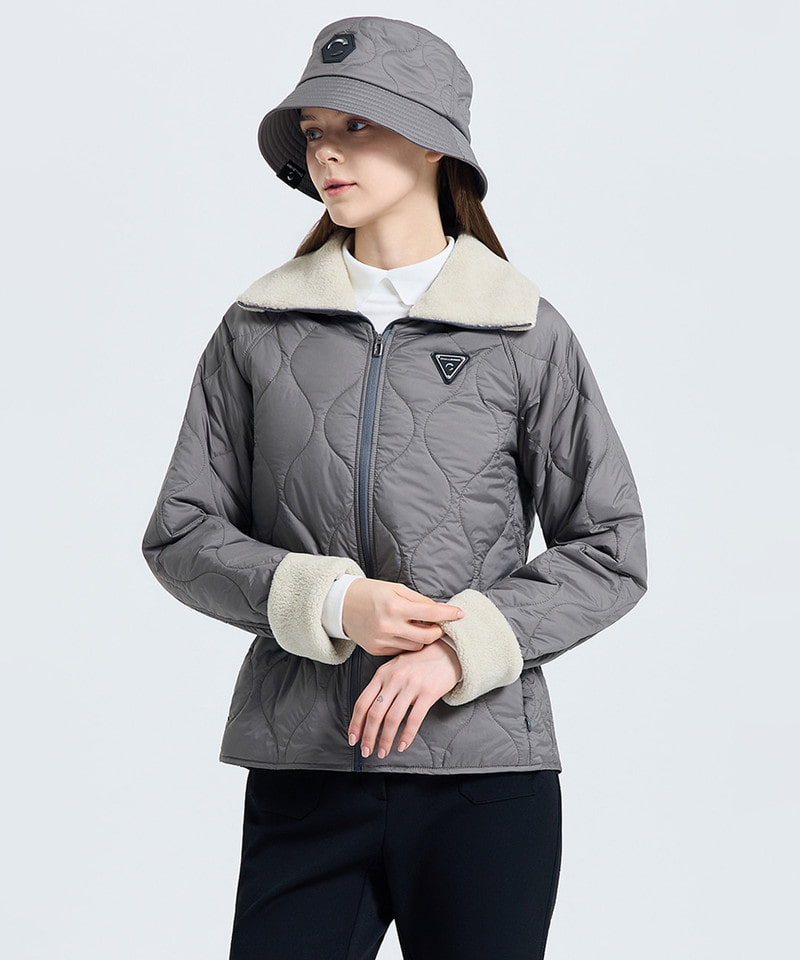 Challenger Women's Transformer Fleece Collar Quilted Jacket - Khaki Grey