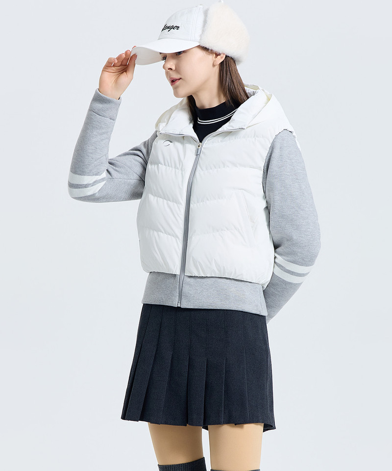 Challenger Women's Shoulder-Free Knit Mix Hooded Duck Down Jacket - White