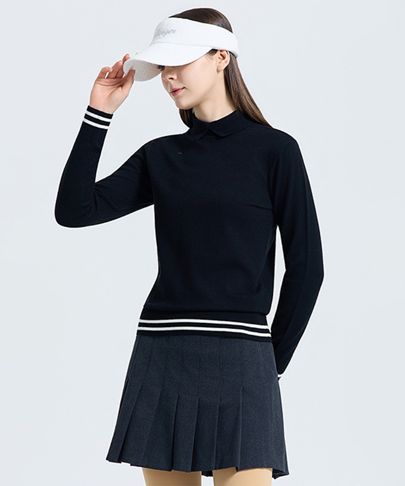 Challenger Women's Striped Turtleneck Knit Pullover - Black