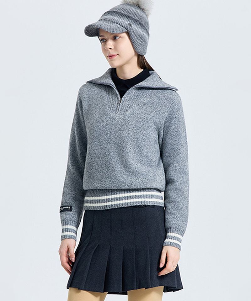 Challenger Women's Windproof Wide Collar Knit Pullover - Gray