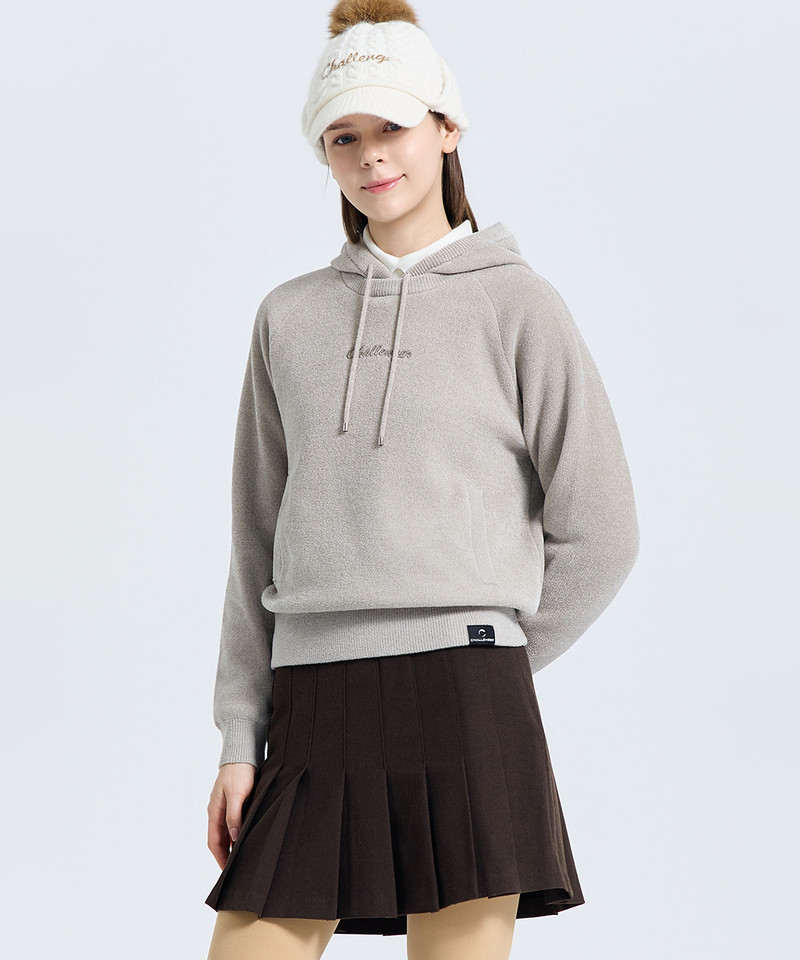 Challenger Women's Windproof Hooded Knit Pullover - Beige