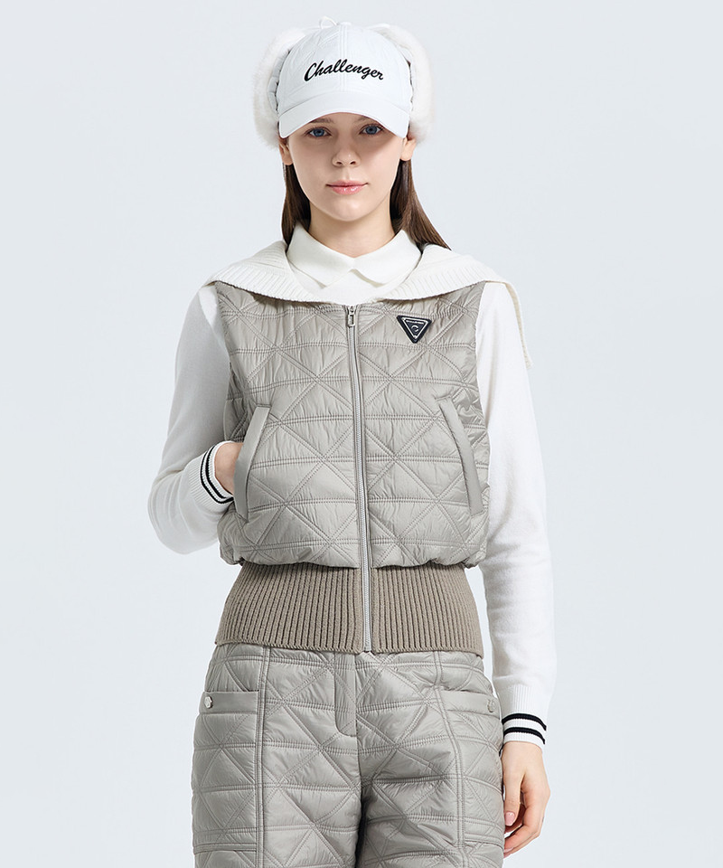 Challenger Women's Knit Wide Collar Quilted Vest - Sand