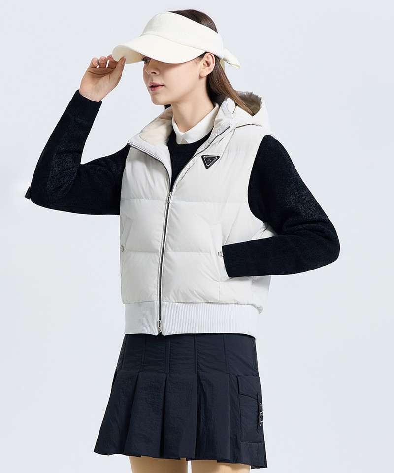 Challenger Women's Detachable Hooded Duck Down Vest - Cream