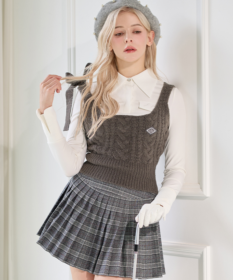 J.Jane Check Pleated Skirt - Gray