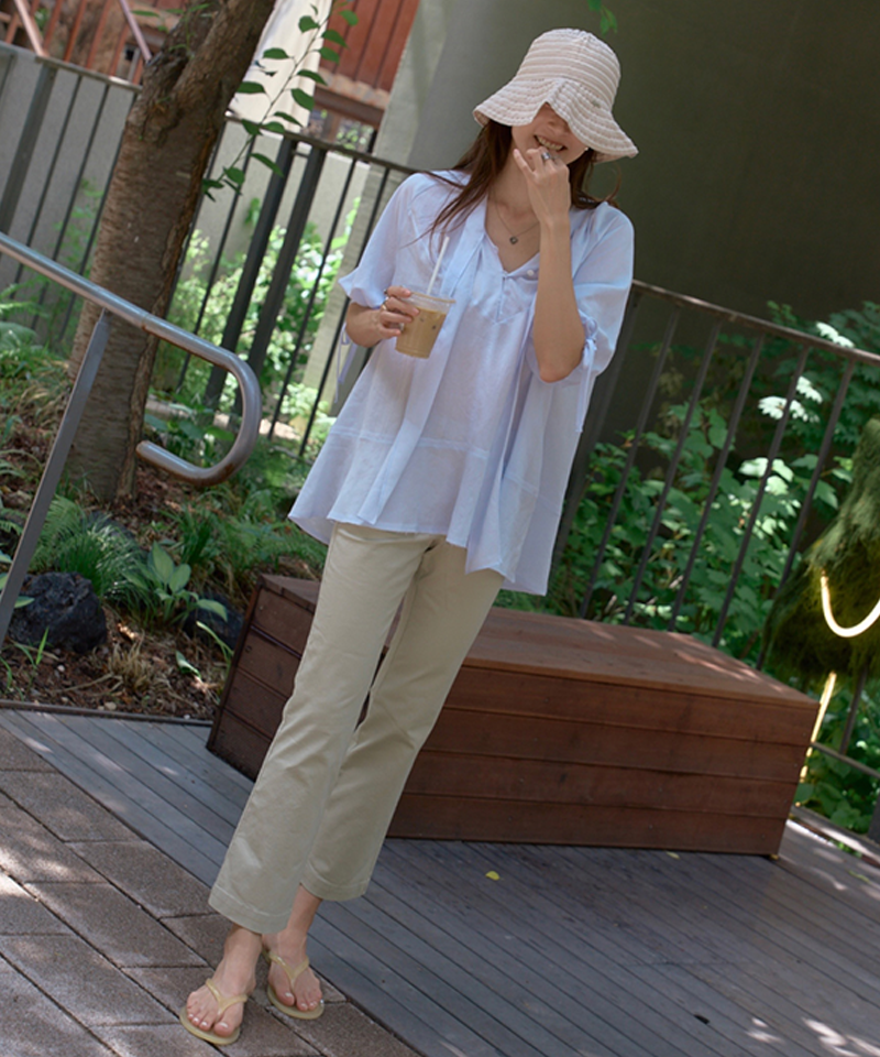 Monday Flow Airy Tie Blouse - Sky Blue