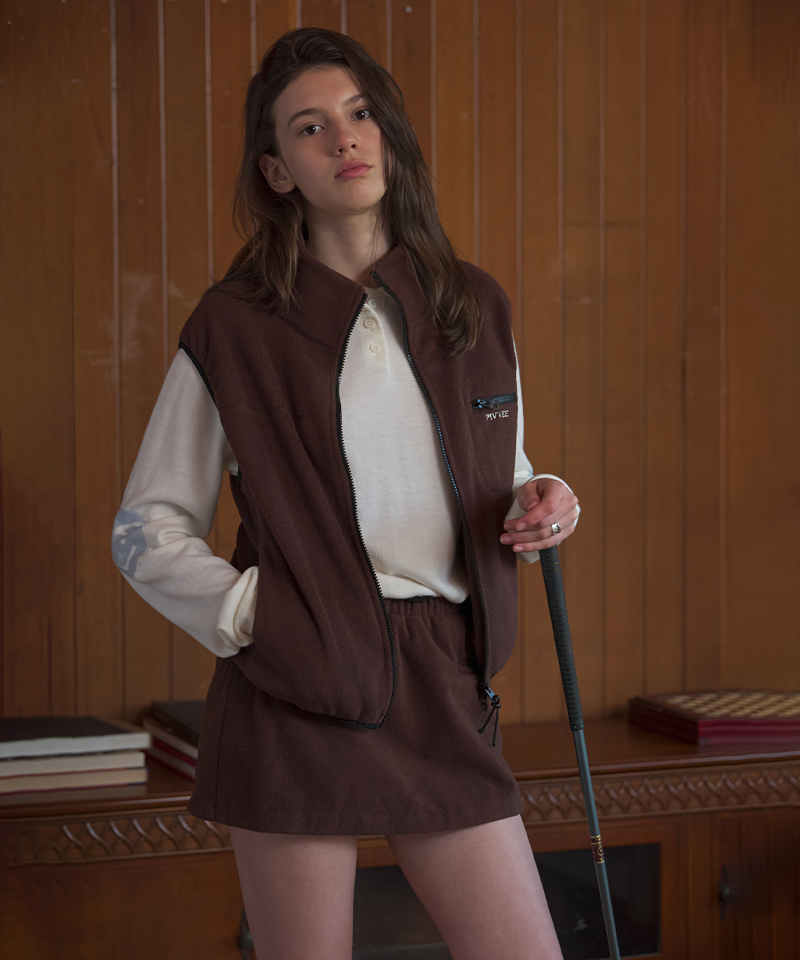 PIV'VEE Fleece Drawstring Mini Skirt - Chocolate Brown