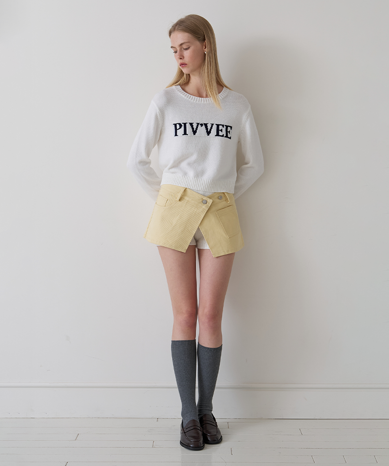 Piv'vee Lettering Knit Top - Cloud White