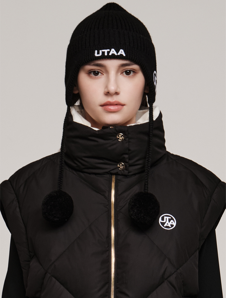 UTAA Embelm Earflap Knit Beanie - Black