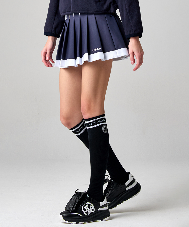 UTAA Lucid Color Bold Tape Pleats Skirt - Navy