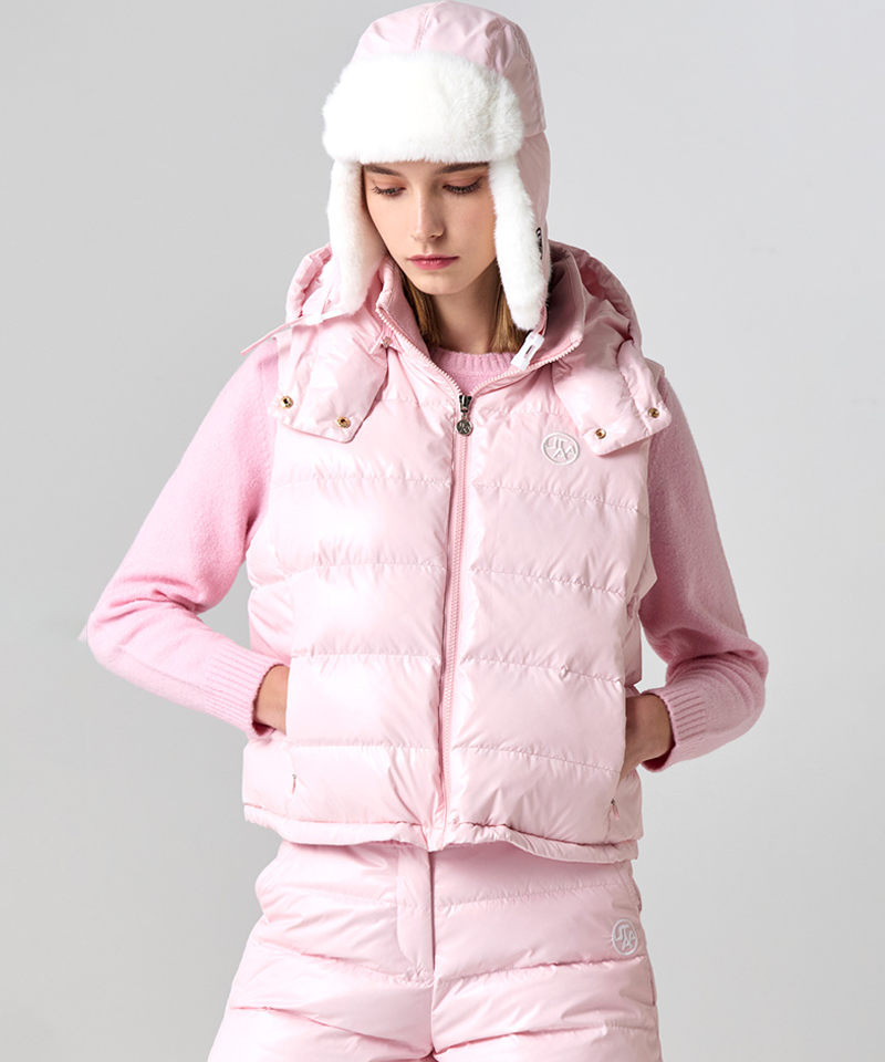 UTAA Women's Glossy Color Hood Down Vest - Light Pink