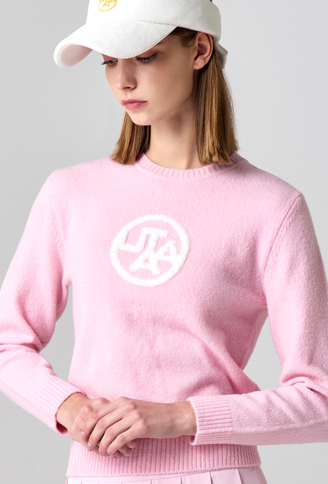 UTAA Women's Jumbo Emblem Wool Blended Knit Pullover - Light Pink