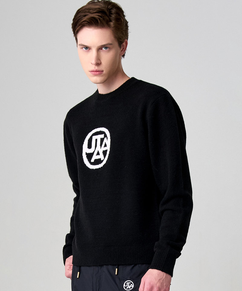 UTAA Men's Jumbo Emblem Wool Blended Knit Pullover - Black