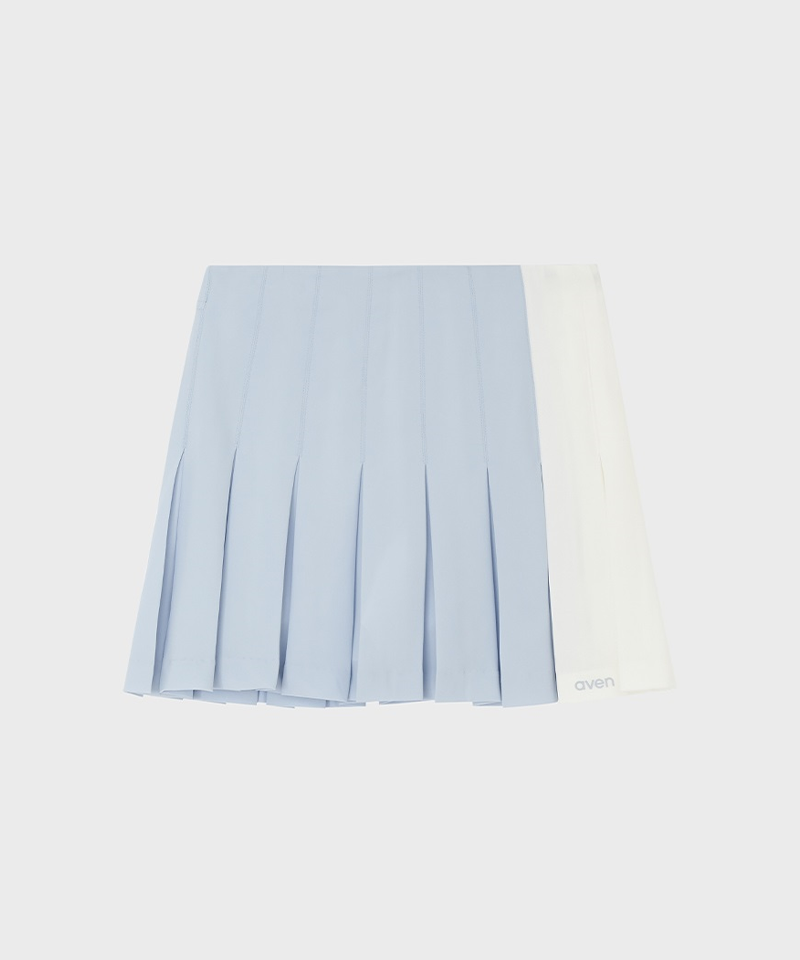 AVEN Stretch Pure Pleated Color Block Skirt - Sky Blue