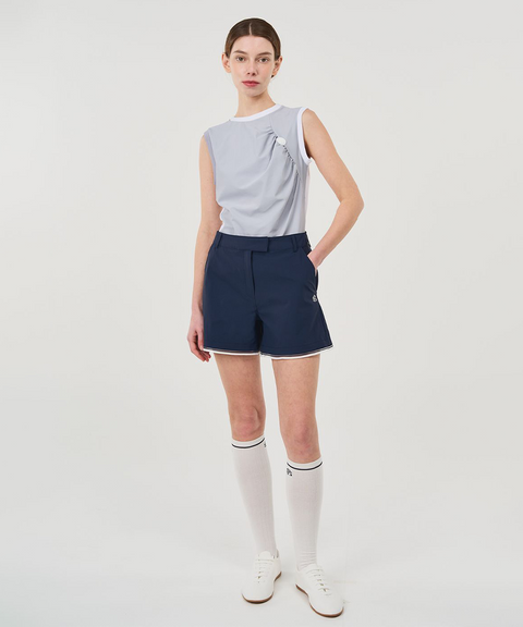 POSHERD Color Block Cool Shirring Sleeveless - Light Grey