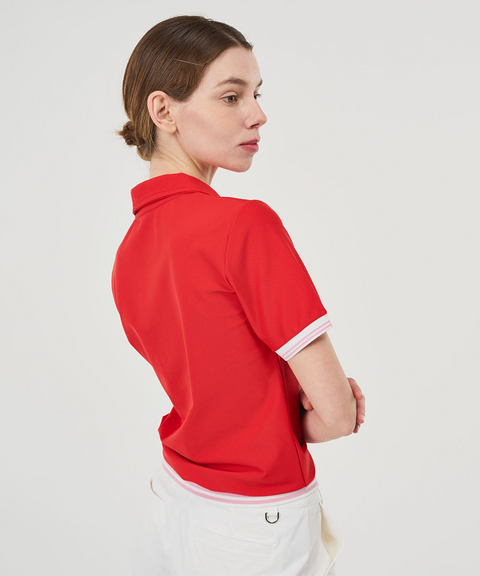 POSHERD Cooling Mesh Button Pique Top - Red