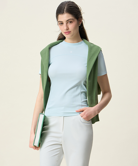 FORDI Golji Mock Neck Short Sleeve T-Shirt - Baby Blue