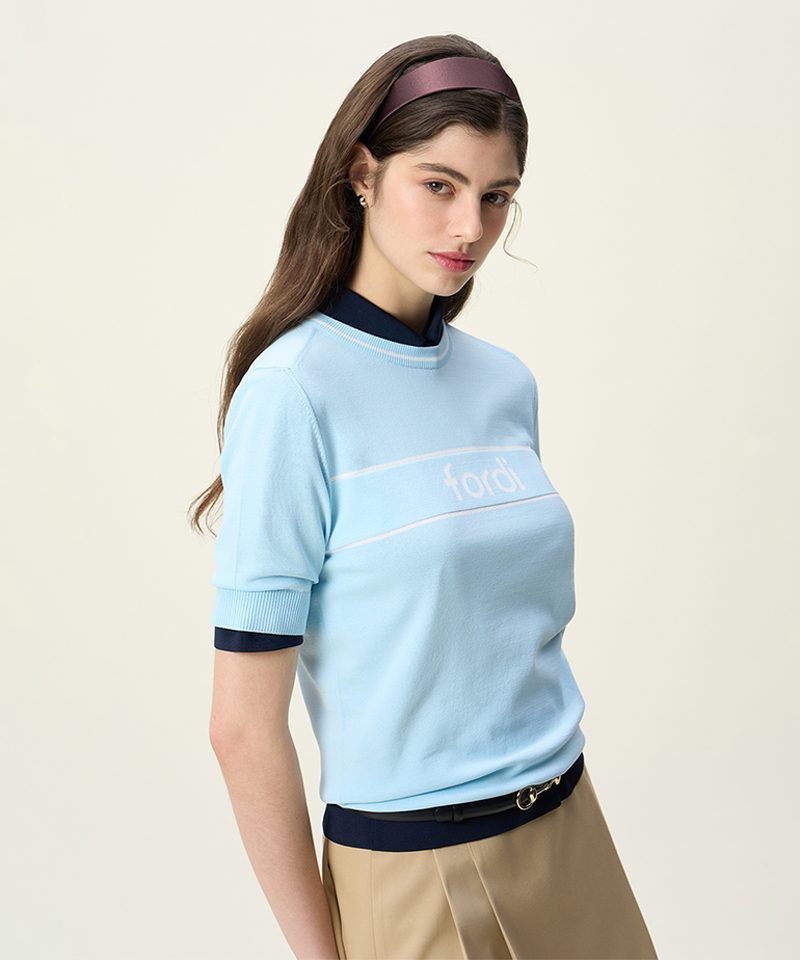 [Season End] FORDI Loose Short Sleeve Knit - Baby Blue