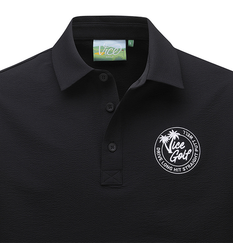 Vice Golf Atelier Men Seersucker Collar T-Shirt - Black