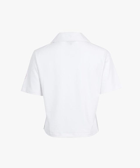 CREVE NINE: Logo Block Zip-Up T-Shirt - White