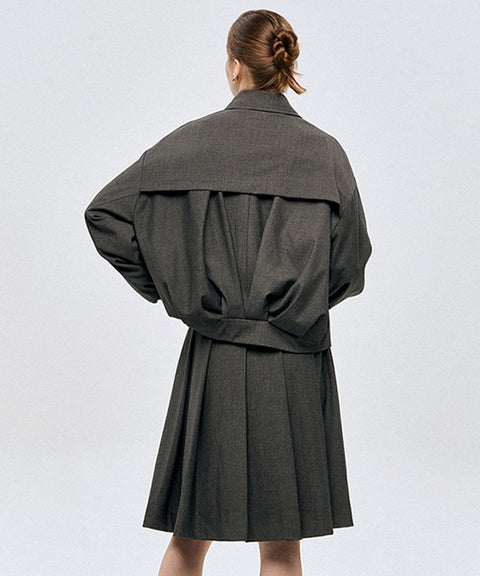 LE SONNET Classic Pleats Wool Skirt - Gray