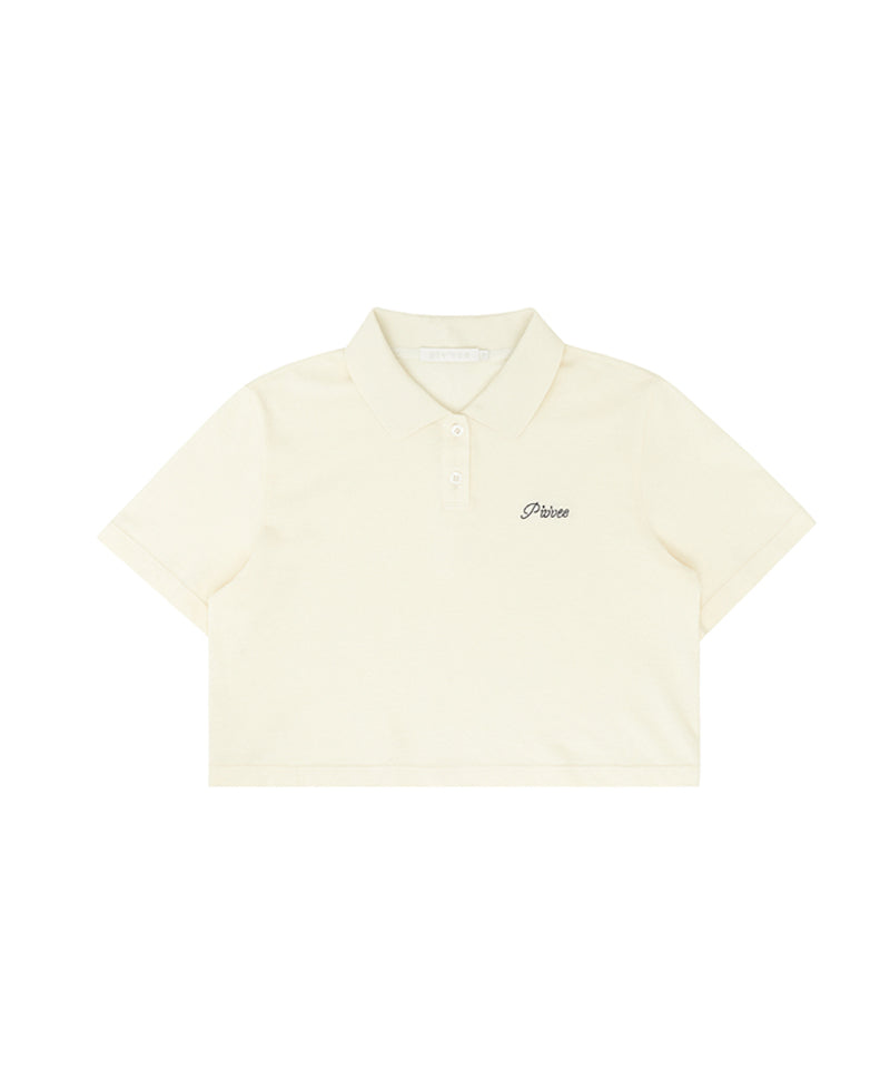 PIV'VEE Lettering Crop PK Shirt - Sand Beige