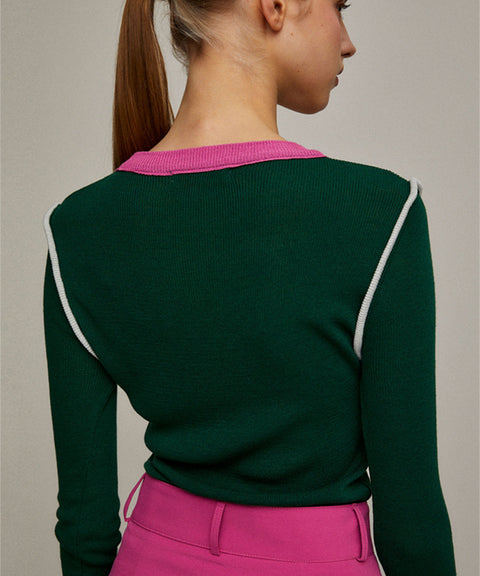 KANDINI Color Block Linen Knit - Green