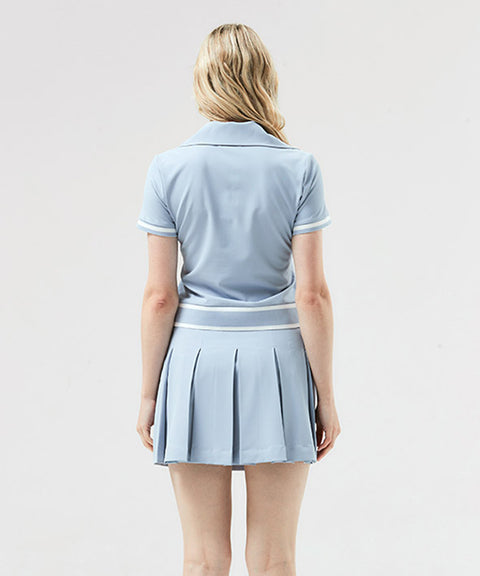 HENRY STUART Women's Line Color Half Zip-Up T-Shirt - Blue