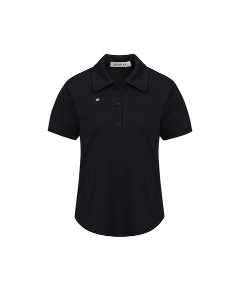 Anell Golf Sandra Jersey Collar Top - Black