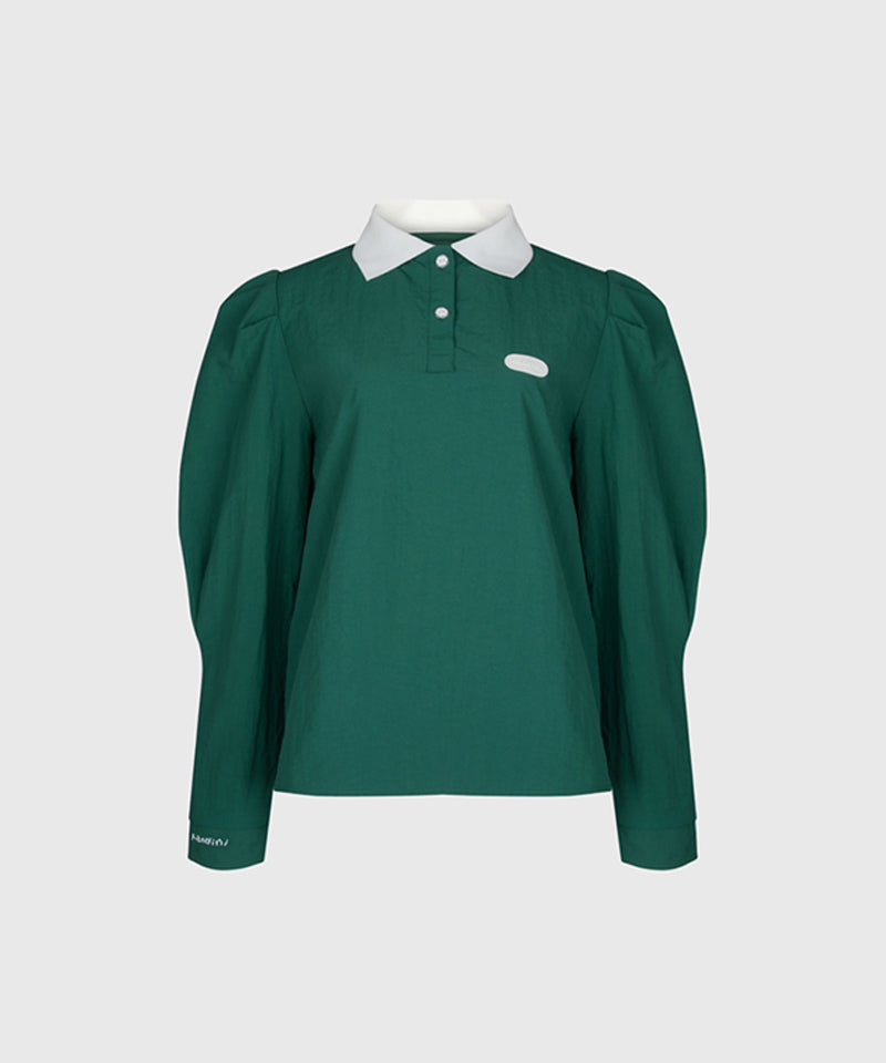 KANDINI Nylon Polo Shirts With Puff Sleeve - Green