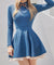 J.Jane Classic Color Contrast Flared Dress - Peacock blue