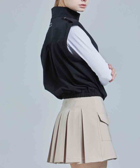 CHUCUCHU Pocket Back Pleated Skirt - Beige