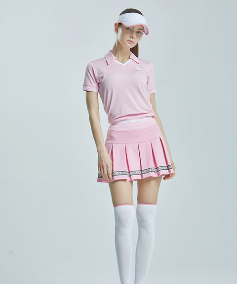 CHUCUCHU V-neck Short Sleeve Top - Light Pink