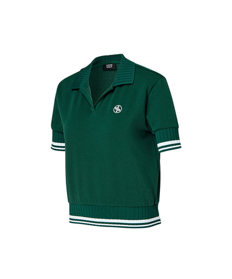 XEXYMIX Golf Open Collar Double Line Short Sleeve - Dark Green