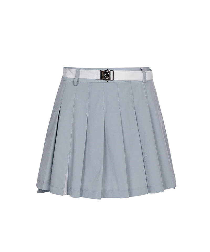 CREVE NINE: Belt Bag Pleated Skirt - Gray