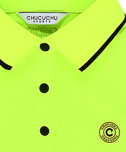 CHUCUCHU Ten Knit Collar Polo T-Shirt - Neon Yellow