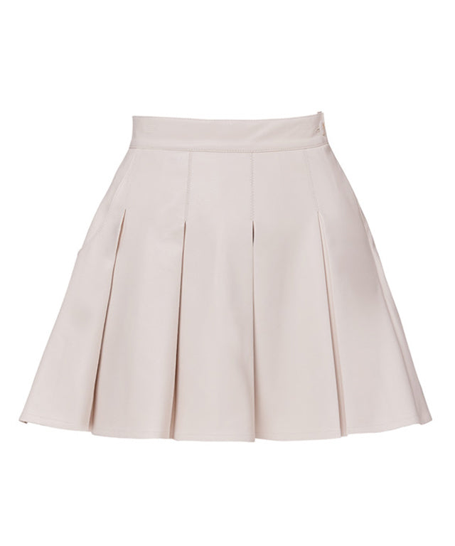 J.Jane Wide Pleats Leather Skirt - Ivory