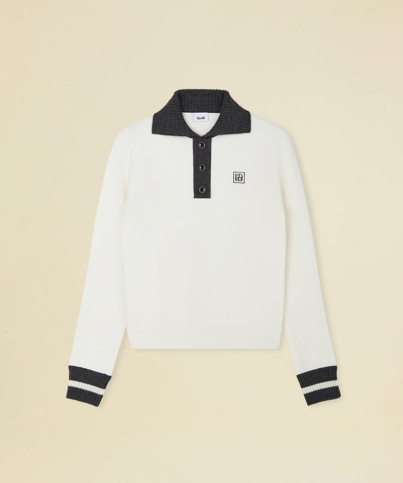 FORDI Rib Collar Long Sleeve Knit - Ivory