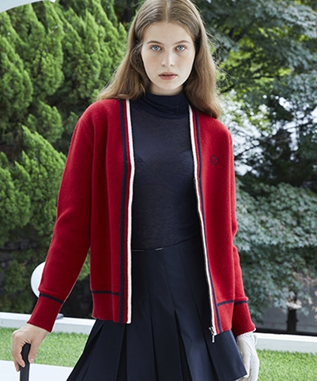 AVEN Wool Zip-Up Knit Cardigan - Red