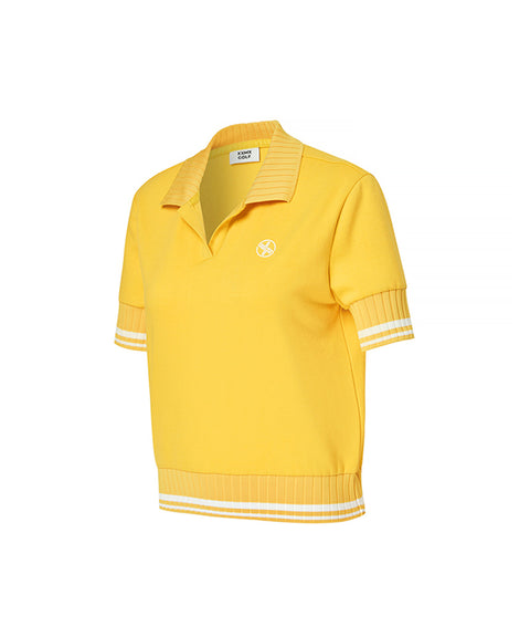 XEXYMIX Golf Open Collar Double Line Short Sleeve - Yellow