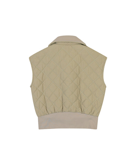 Haley Women's Wide Collar Embroidered Quilted Vest Jacket - Beige