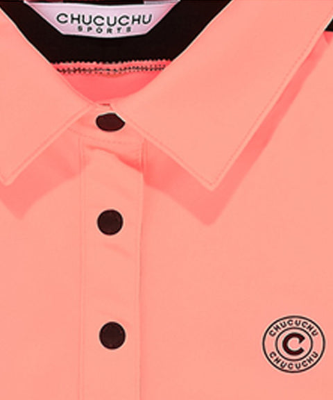 CHUCUCHU Women's Shoulder Line Polo T-Shirt - Peach