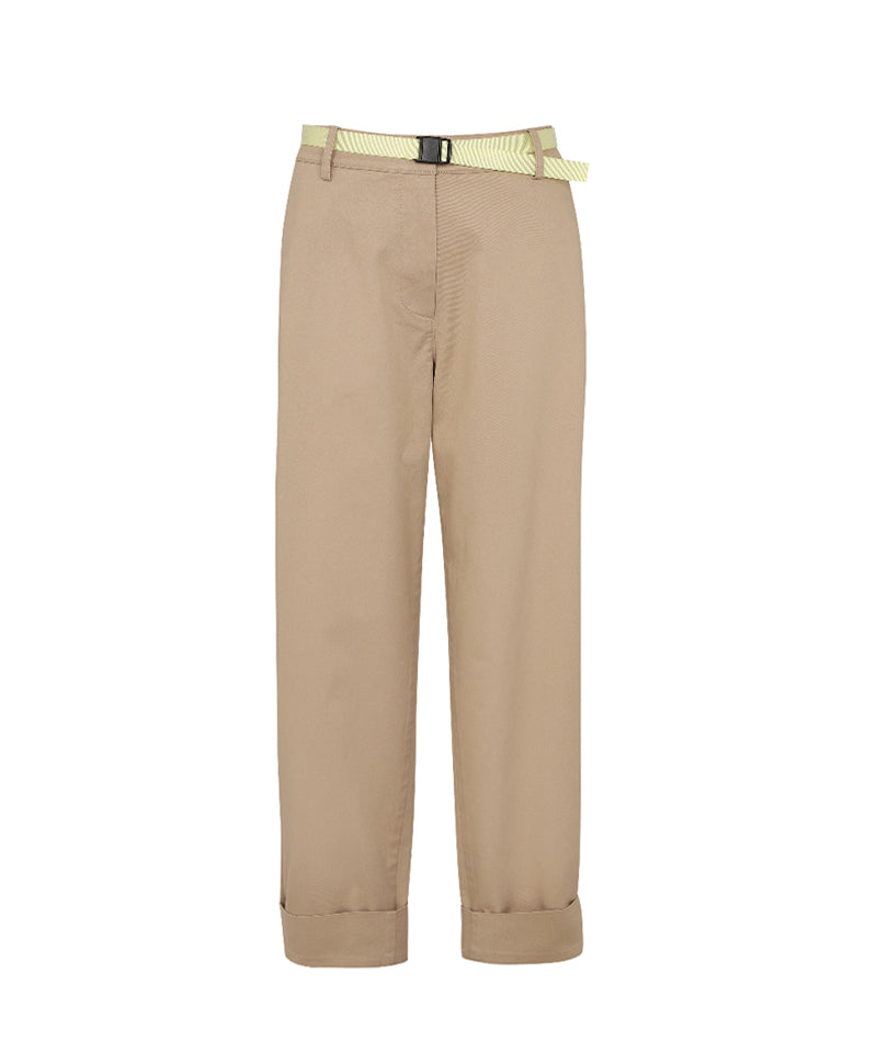 Monday Flow Cotton Comfort Pants(Belt) - Beige