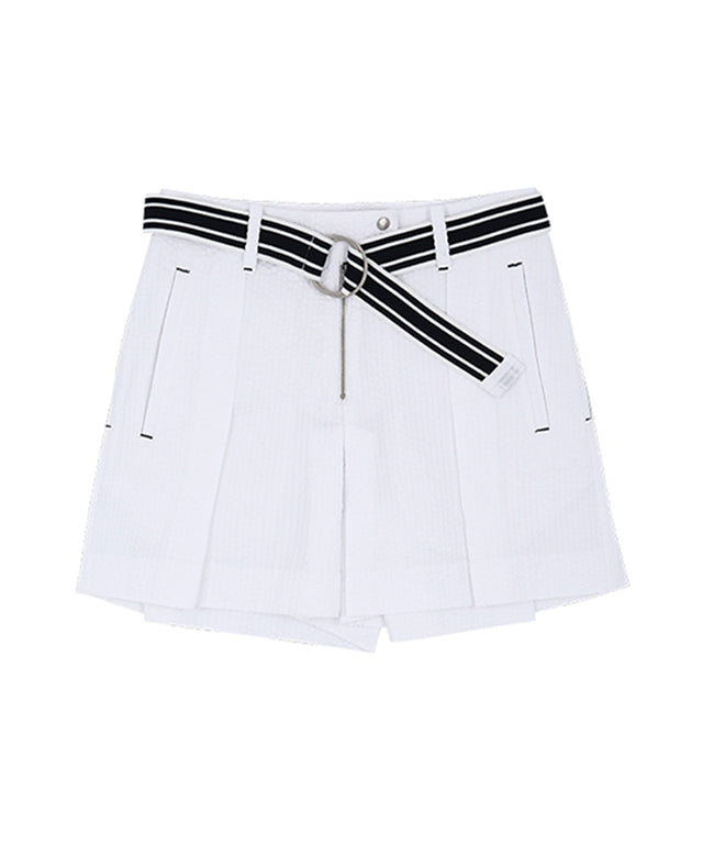AVEN Seersucker Belted Half Pants - White