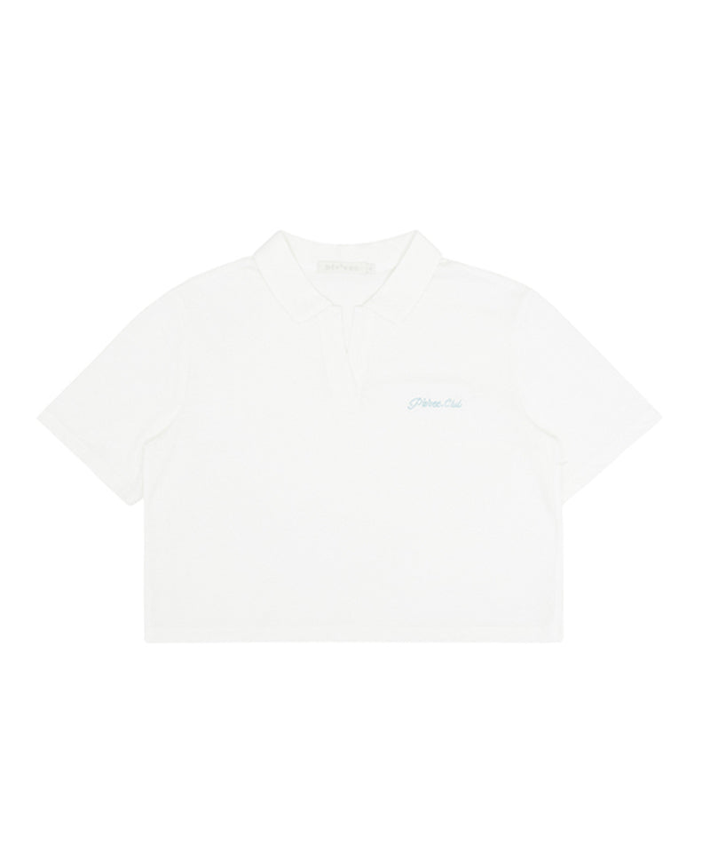 PIV'VEE Open Collar Crop PK Shirt - Cloud White
