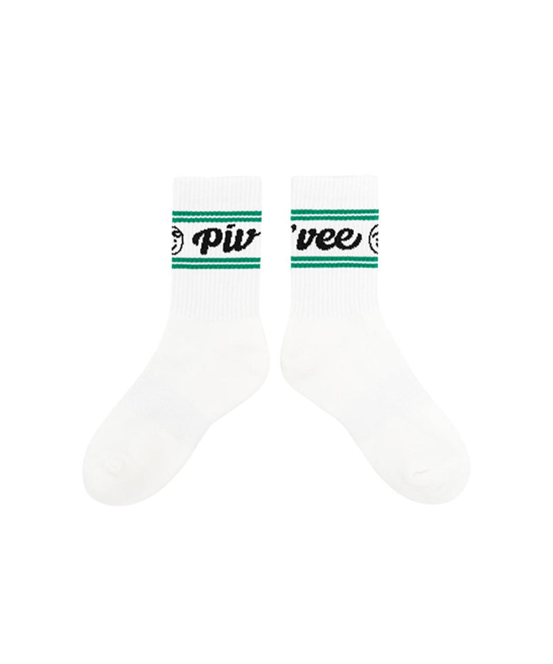 PIV'VEE Stripe Crew Socks - Cloud White/ Green