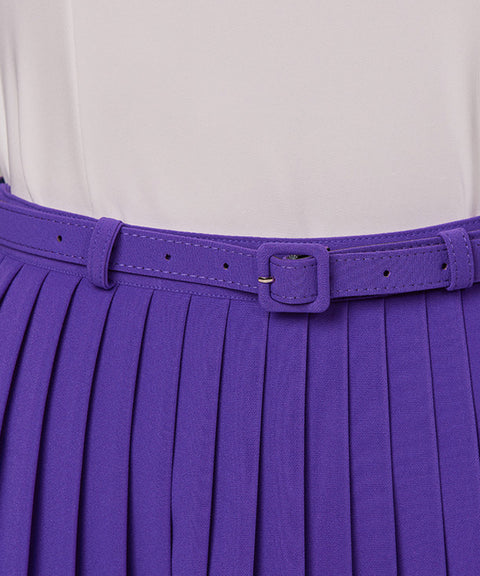 J.Jane Unbalanced Belt Pleats Skirt - Purple