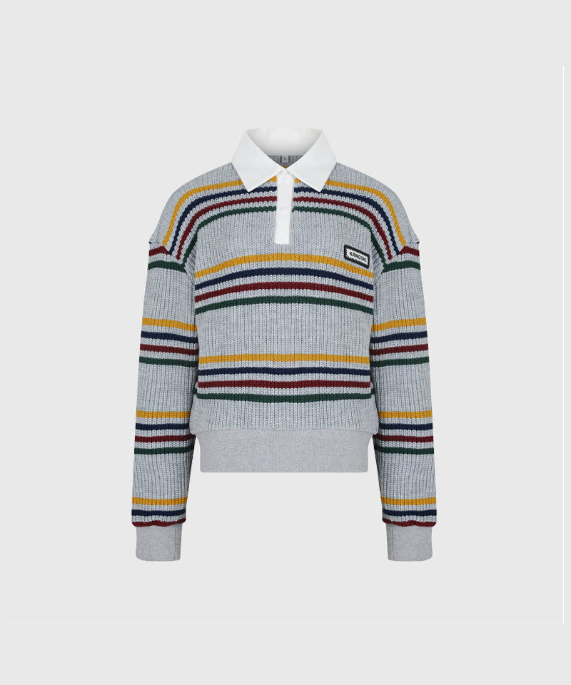 KANDINI Striped Collar Knit - Gray